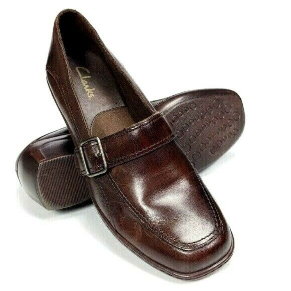 Clarks Wedge Slip On Loafers Brown Pumps Sz 8.5
